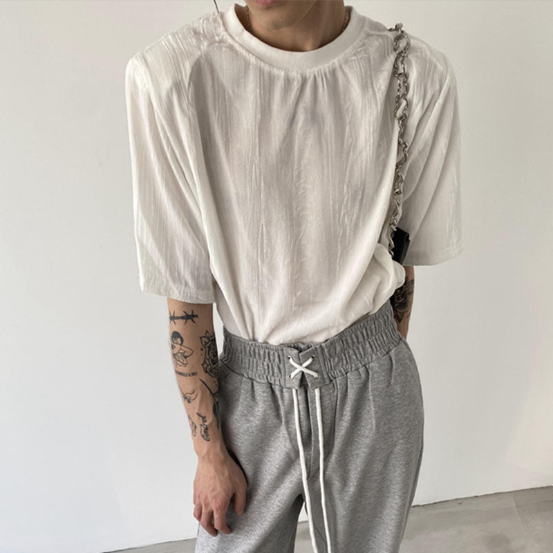 Men's Crinkled Velvet Oversized Padded T-Shirt