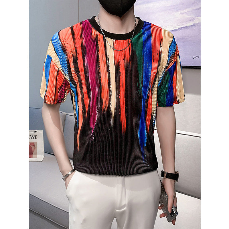 Men's Business Rainbow Stripe Short Sleeve T-Shirt