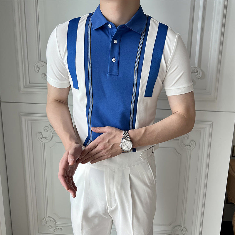 Men's British Casual POLO Stitching Lapel Slim Fit T-shirt
