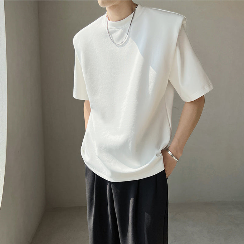Men's Loose Casual Solid Color Shoulder Pad Short Sleeve Round Neck T-Shirt