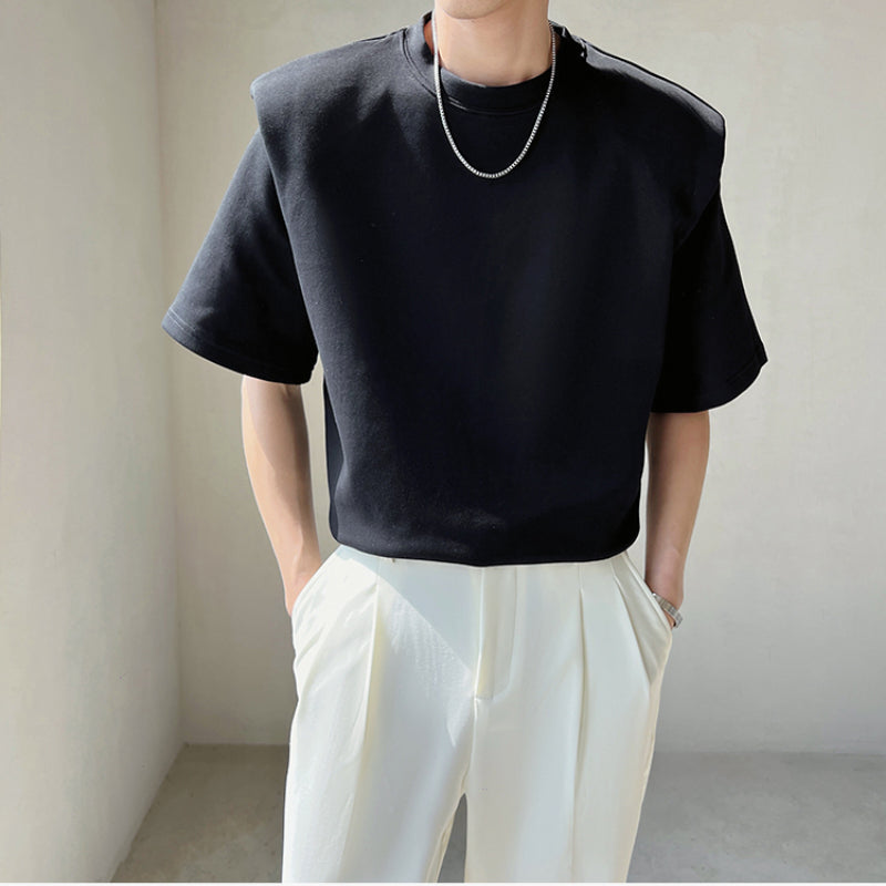 Men's Loose Casual Solid Color Shoulder Pad Short Sleeve Round Neck T-Shirt