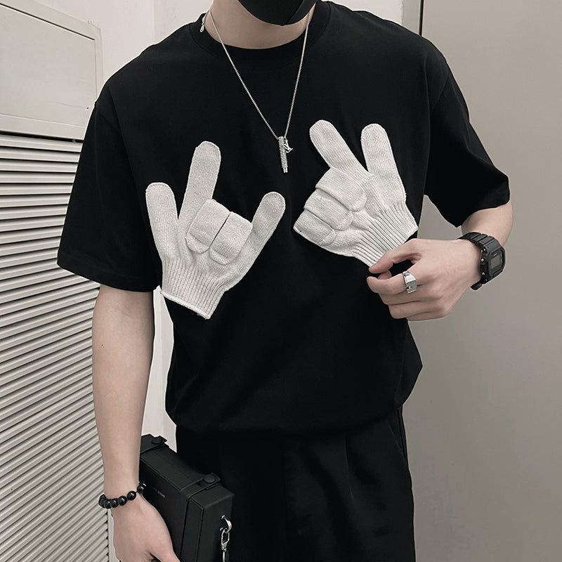Men's Summer Casual Loose Black Cartoon Pattern Short Sleeve T-Shirt