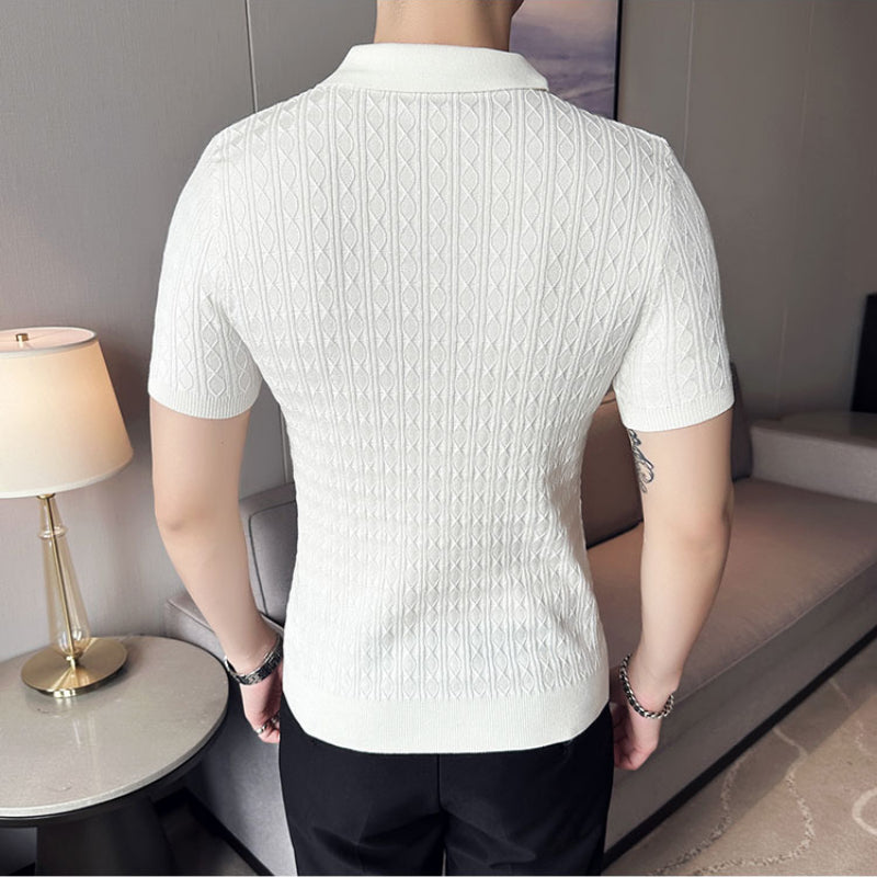 Men's Knitted Short-sleeved Polo Shirt Business Slim High-end Striped T-shirt