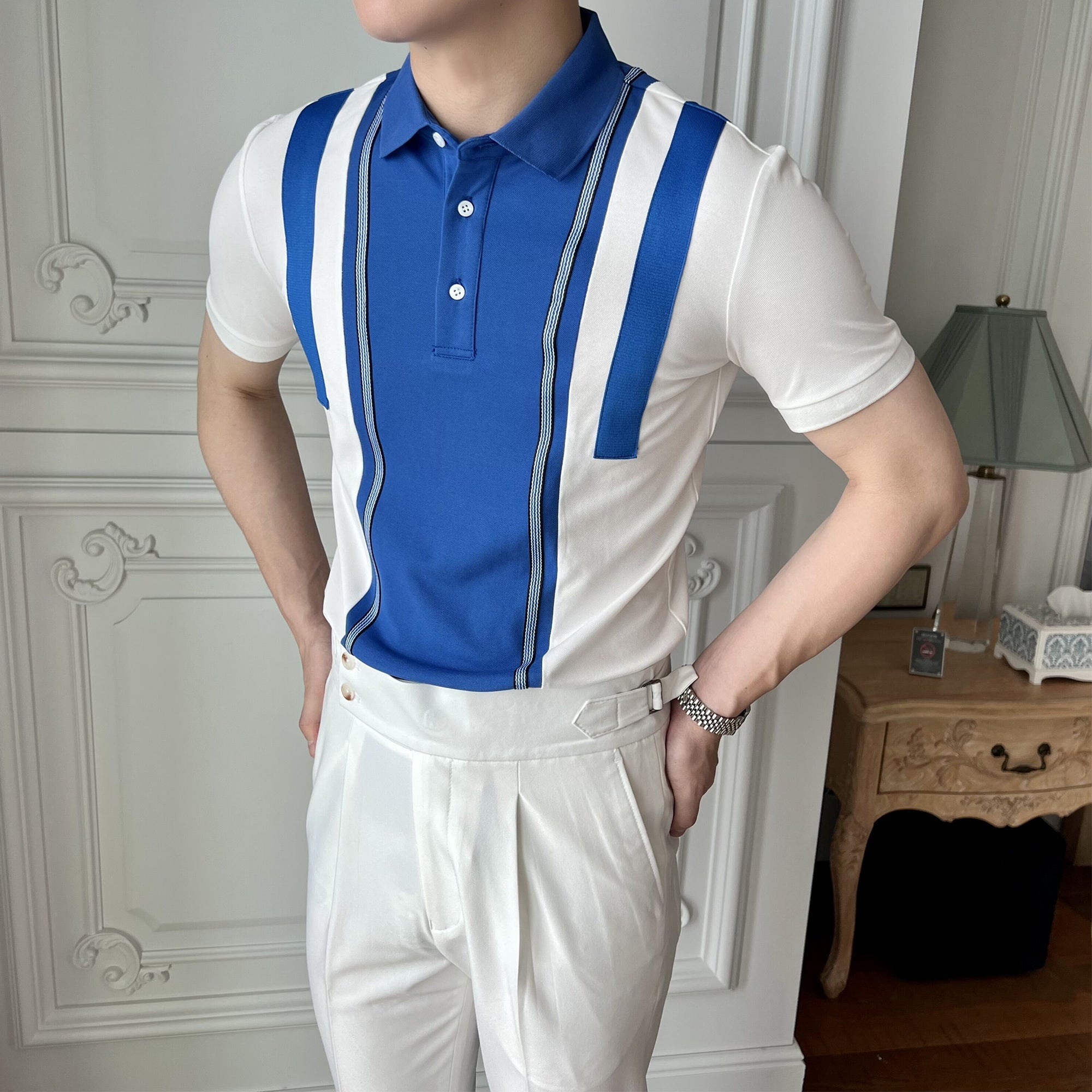 Men's British Casual POLO Stitching Lapel Slim Fit T-shirt
