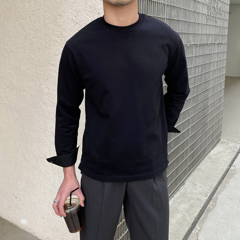 Men's Casual Cotton Long Sleeve Round Neck T-shirt