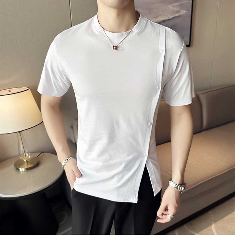 Men's Casual Business Slim Slit Round Neck Short Sleeve T-Shirt