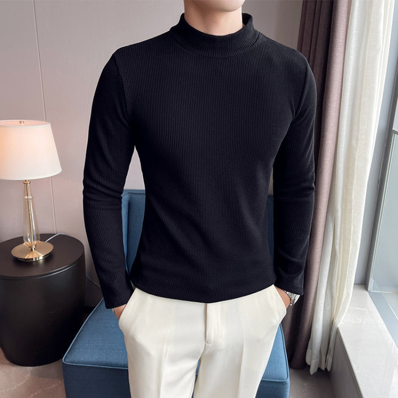 Men's Slim Fit Waffle Mock Neck Long Sleeve T-Shirt