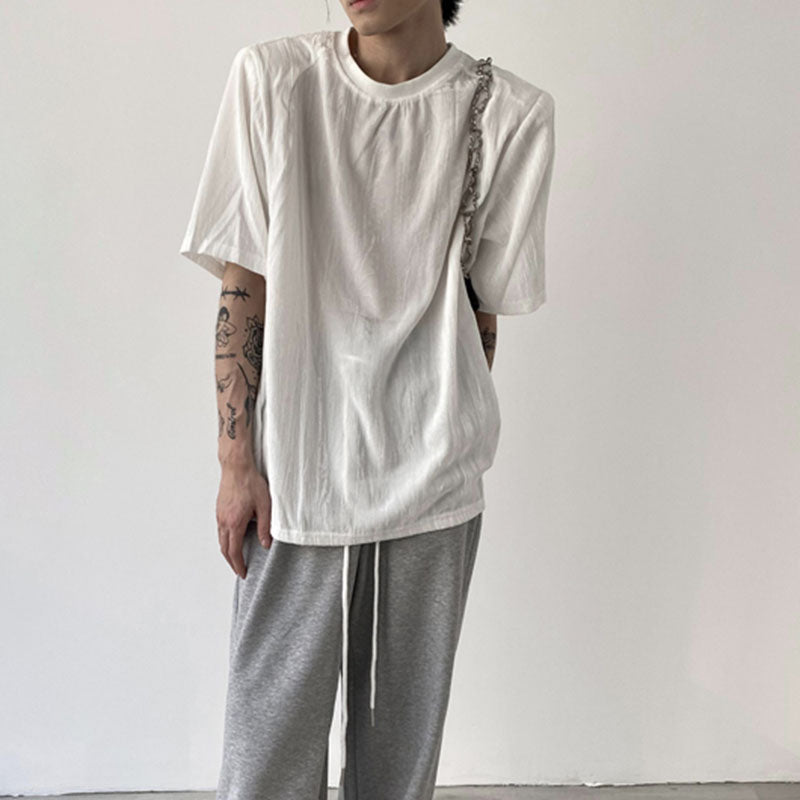 Men's Crinkled Velvet Oversized Padded T-Shirt