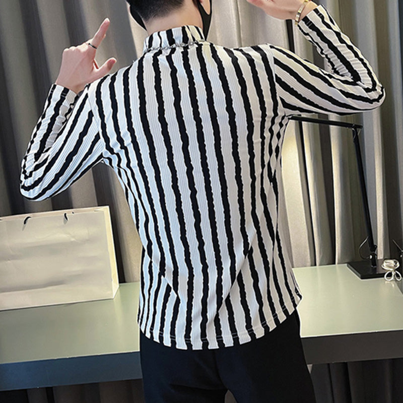 Men's Half Turtleneck Long-sleeved Striped Bottoming T-shirt