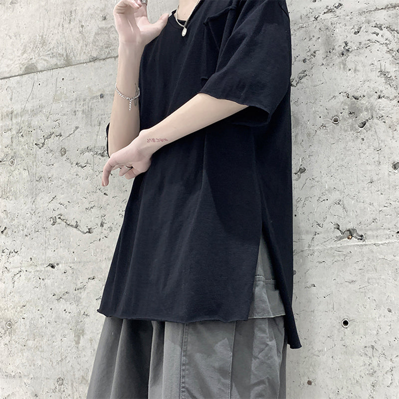 Frayed Slit Short Sleeve T-Shirt