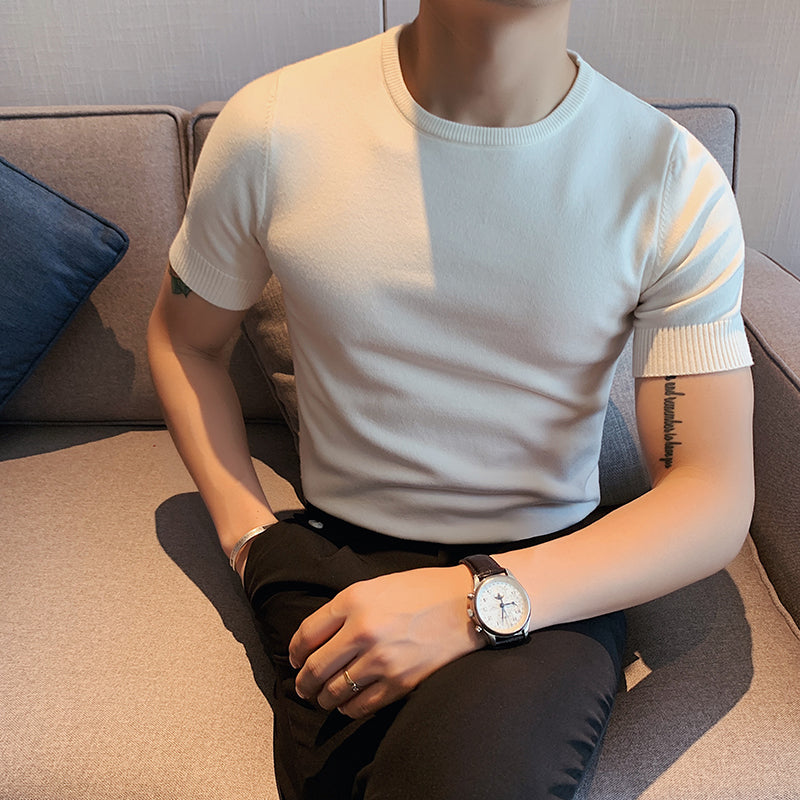 Men's Business Round Neck Slim Fit Casual Knit T-Shirt