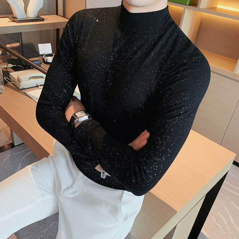 Men's Slim Fit Long Sleeve Shiny Turtleneck T-Shirt