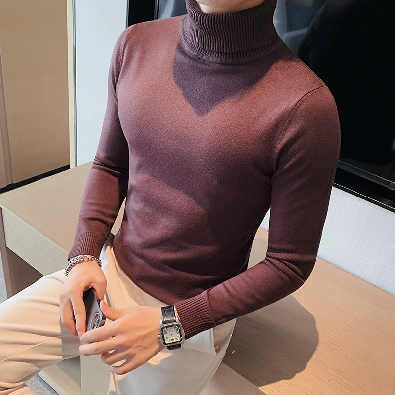 Men's Business Tight Mid High Collar Knitted Slim Fit T-shirt
