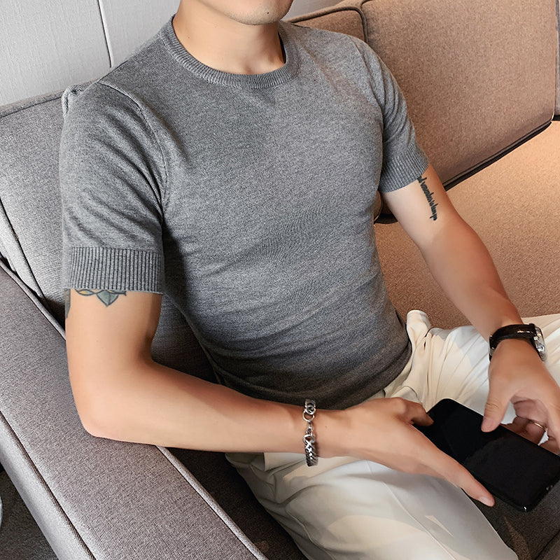Men's Business Round Neck Slim Fit Casual Knit T-Shirt