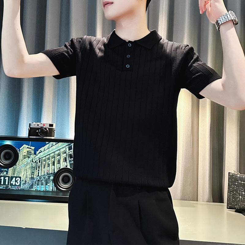 Men's Polo Shirt Short Sleeve Summer Striped Slim Fit Knitwear