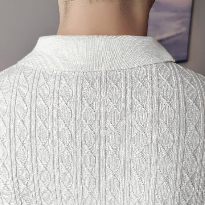 Men's Knitted Short-sleeved Polo Shirt Business Slim High-end Striped T-shirt