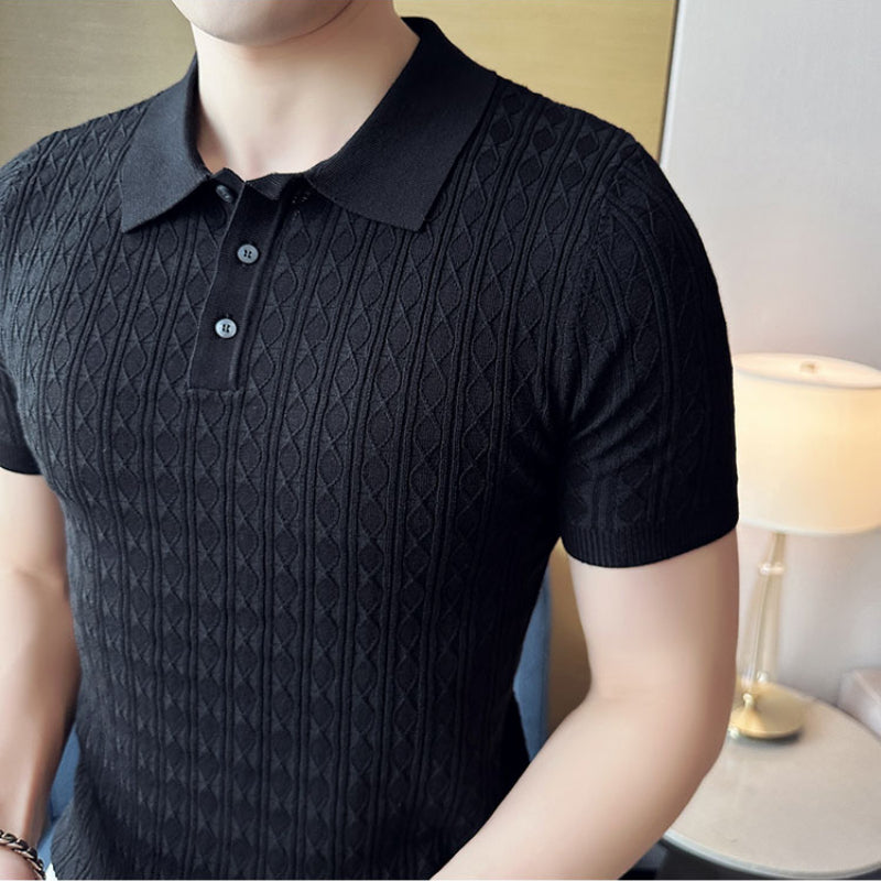 Men's Knitted Short-sleeved Polo Shirt Business Slim High-end Striped T-shirt