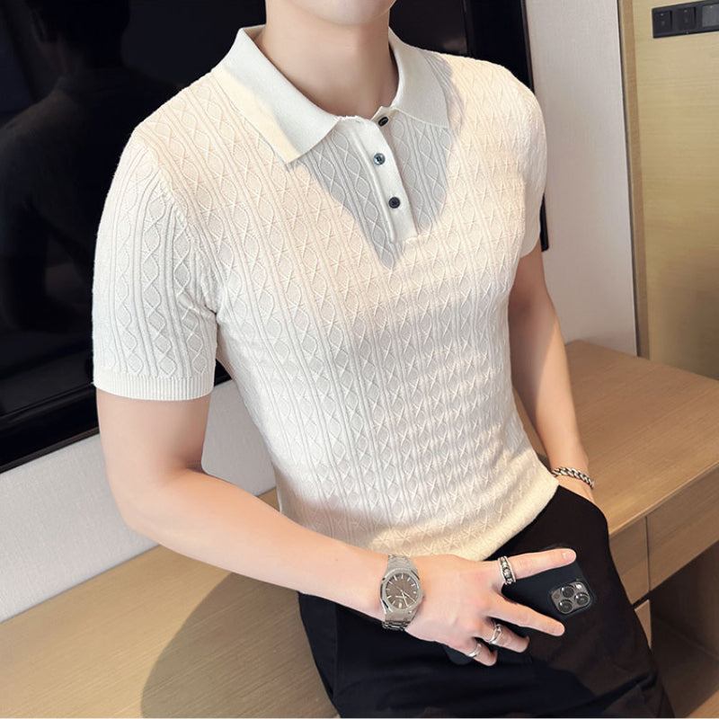 Men's Knitted Short-sleeved Polo Shirt Business Slim High-end Striped T-shirt
