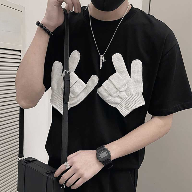 Men's Summer Casual Loose Black Cartoon Pattern Short Sleeve T-Shirt