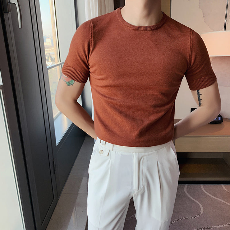 Men's Business Round Neck Slim Fit Casual Knit T-Shirt