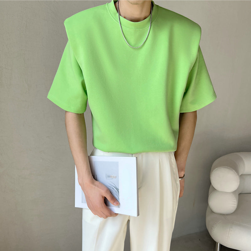Men's Loose Casual Solid Color Shoulder Pad Short Sleeve Round Neck T-Shirt