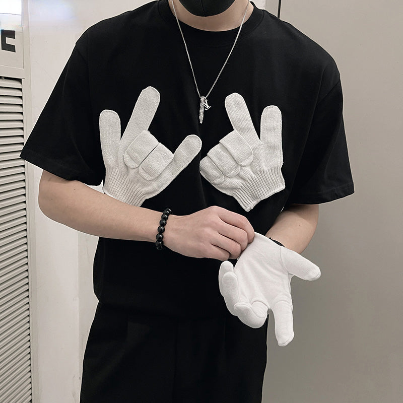 Men's Summer Casual Loose Black Cartoon Pattern Short Sleeve T-Shirt