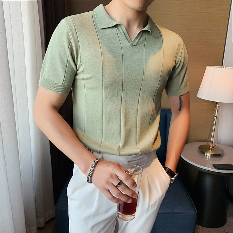 Men's Summer Business V-neck Knitted POLO T-shirt