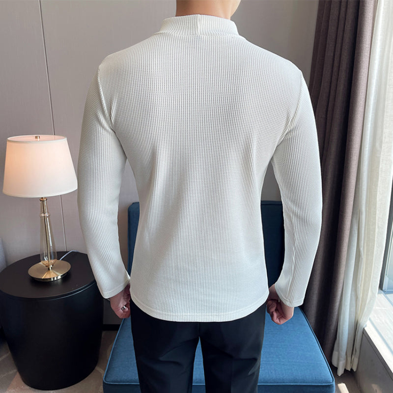 Men's Slim Fit Waffle Mock Neck Long Sleeve T-Shirt