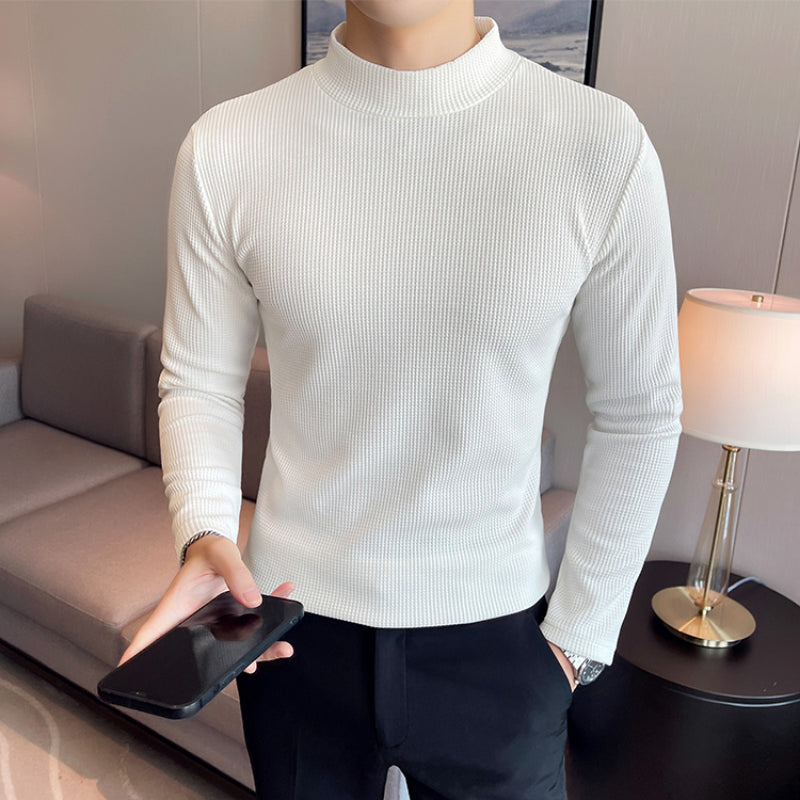 Men's Slim Fit Waffle Mock Neck Long Sleeve T-Shirt
