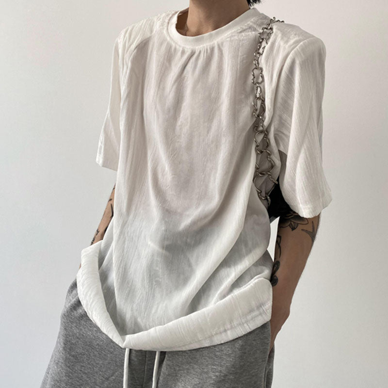 Men's Crinkled Velvet Oversized Padded T-Shirt