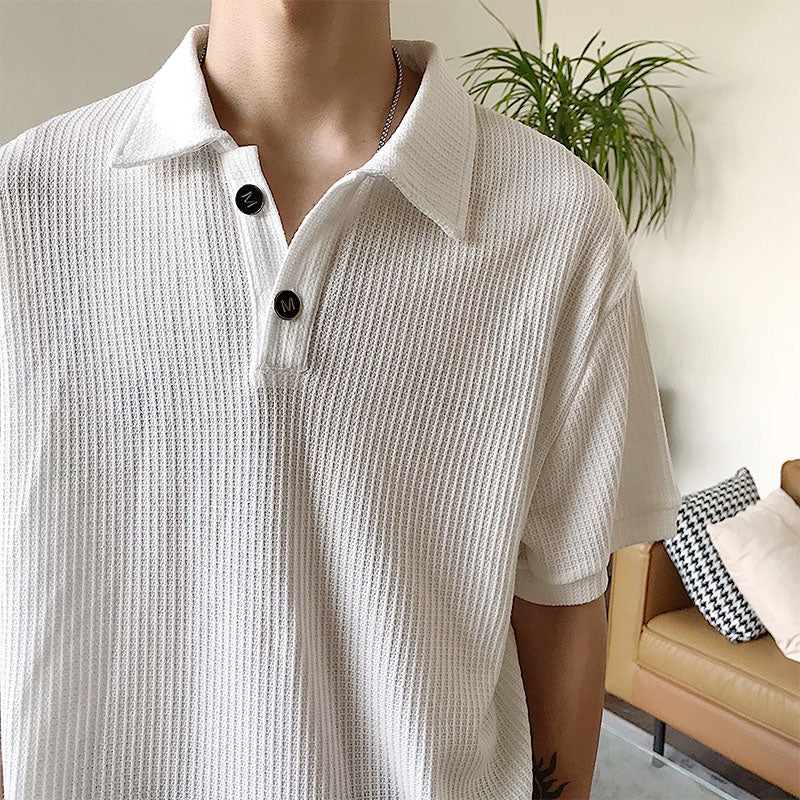 Waffle Polo Shirt Short Sleeve Lapel T-Shirt