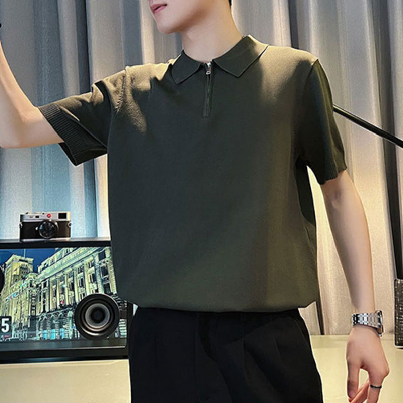 Men's British Casual Slim Half Zipper Short Sleeve T-Shirt