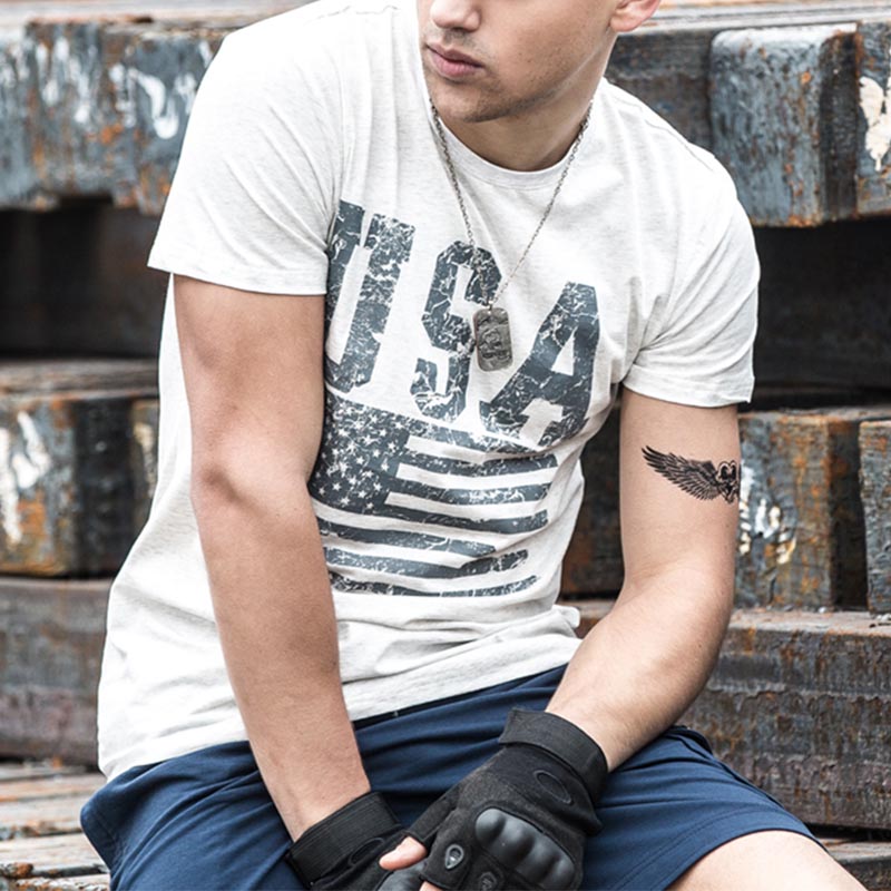 Men's Casual American USA Letters Old Printed Slim Fit Short Sleeve T-Shirt