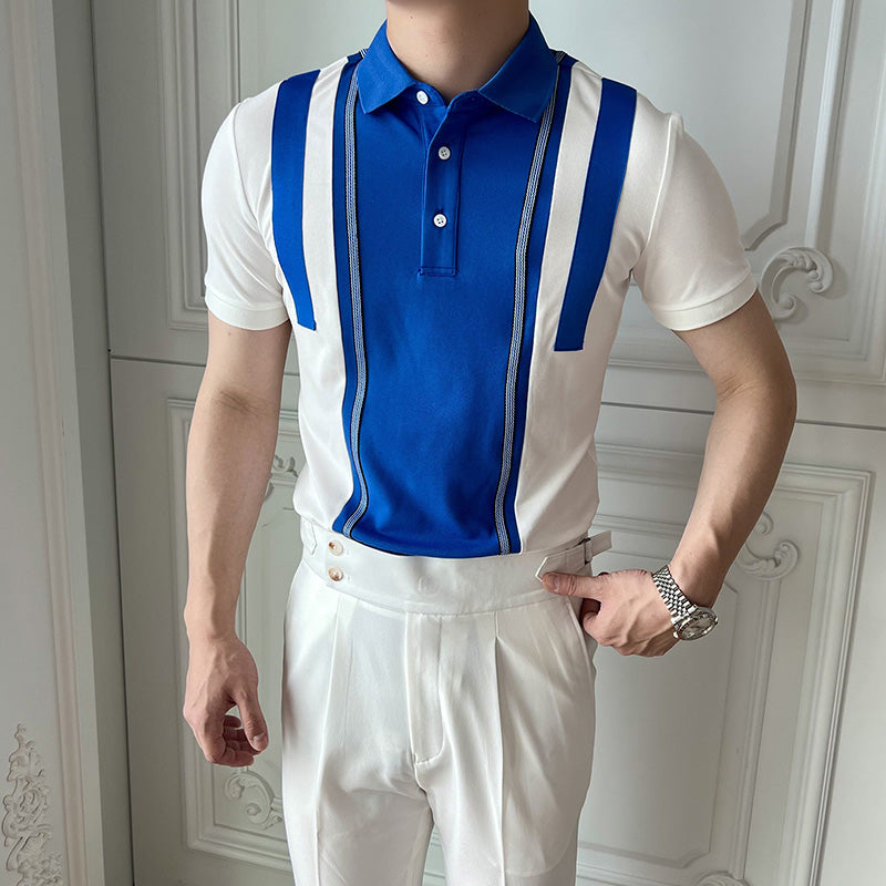 Men's British Casual POLO Stitching Lapel Slim Fit T-shirt