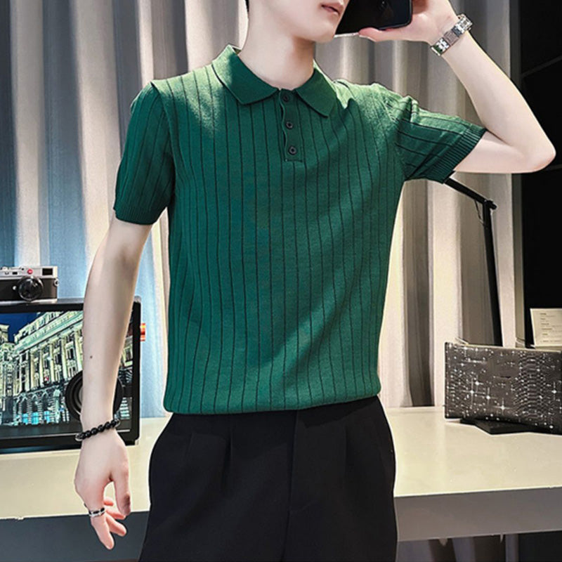 Men's Polo Shirt Short Sleeve Summer Striped Slim Fit Knitwear