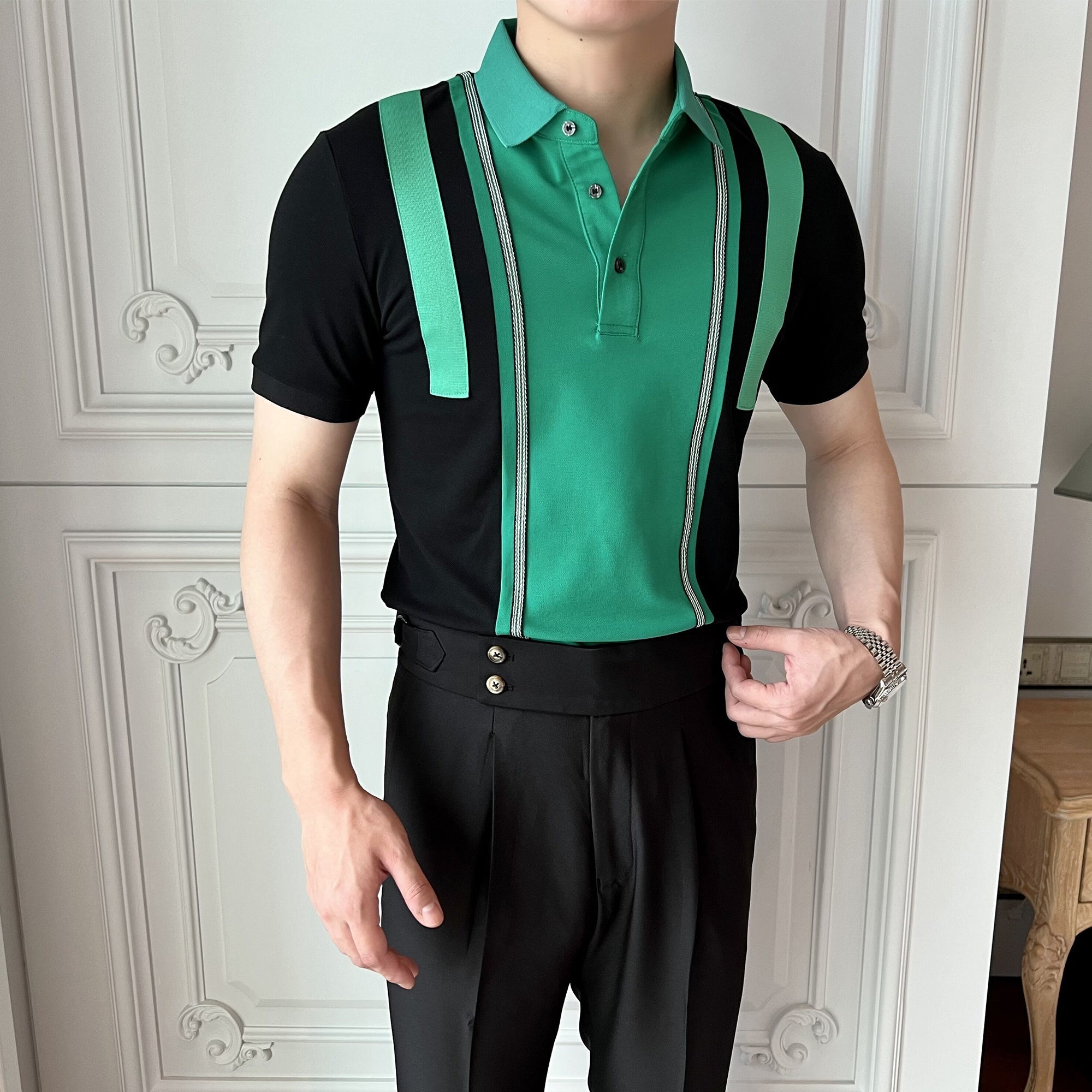 Men's British Casual POLO Stitching Lapel Slim Fit T-shirt
