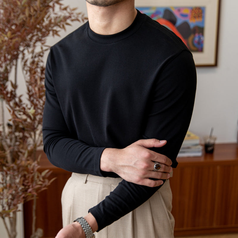 Men's Retro Casual Round Neck Long Sleeve Top, Vintage Style Basic Tee, Pullover Shirt