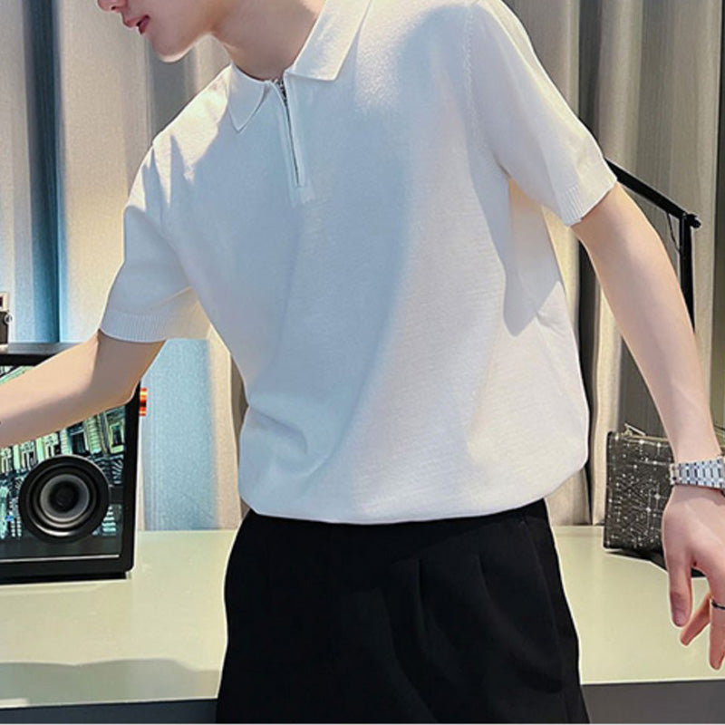 Men's British Casual Slim Half Zipper Short Sleeve T-Shirt