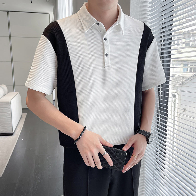 Waffle Short Sleeve Polo Shirt Panel T-Shirt