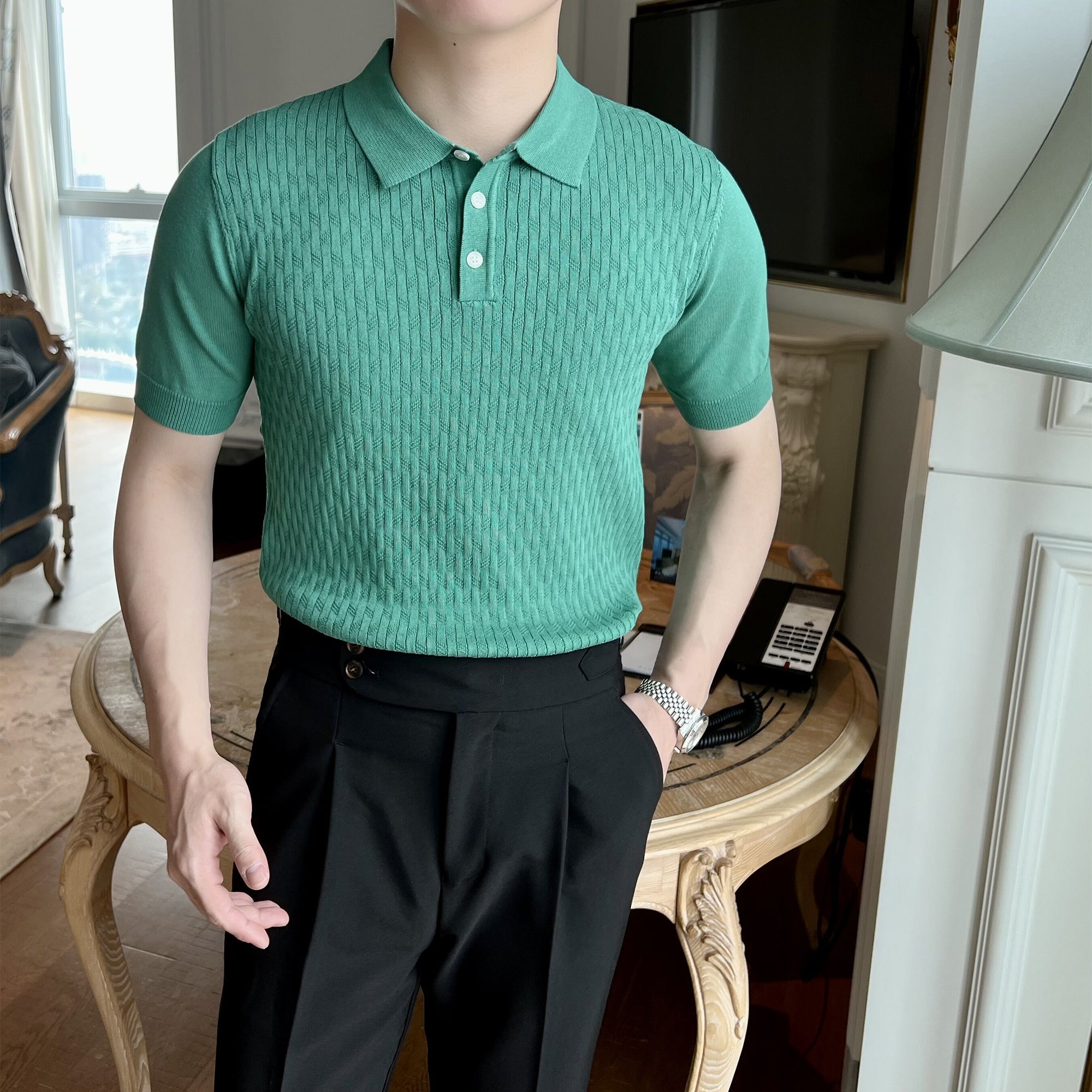 Men's Retro Short-sleeved Knitted Ice Silk POLOT Shirt