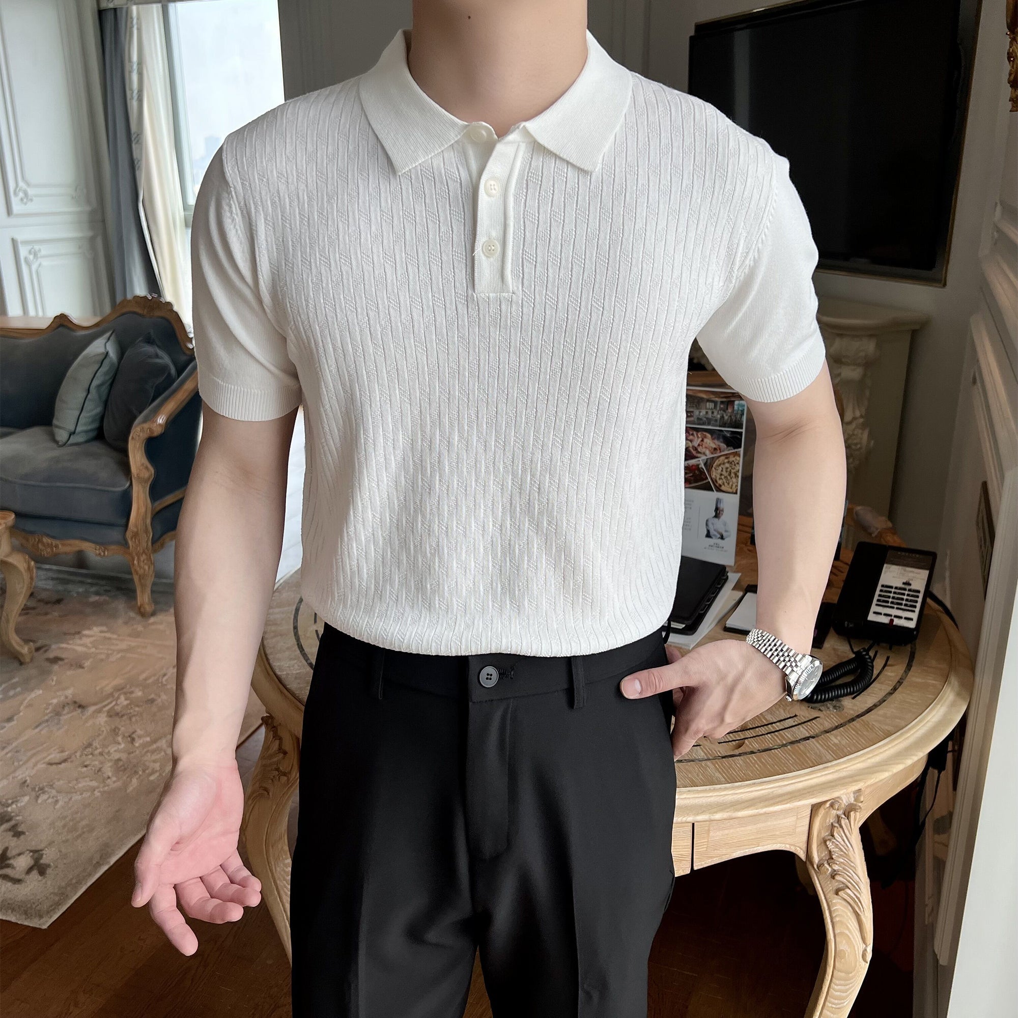 Men's Retro Short-sleeved Knitted Ice Silk POLOT Shirt
