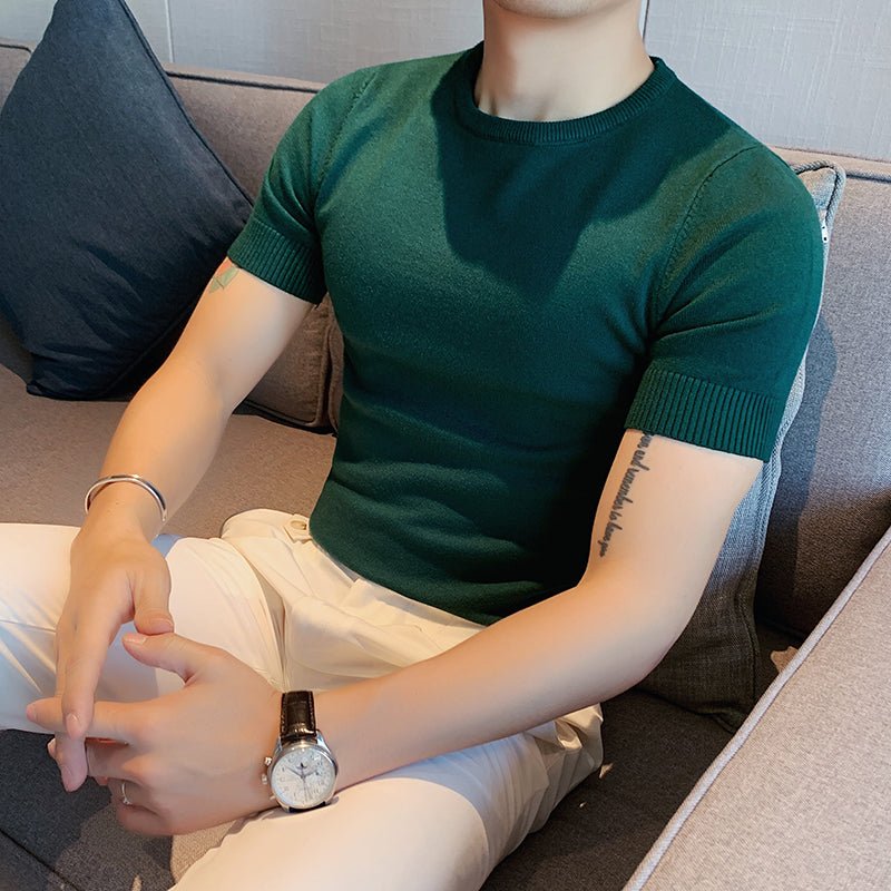 Men's Business Round Neck Slim Fit Casual Knit T-Shirt