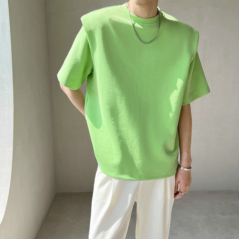 Men's Loose Casual Solid Color Shoulder Pad Short Sleeve Round Neck T-Shirt