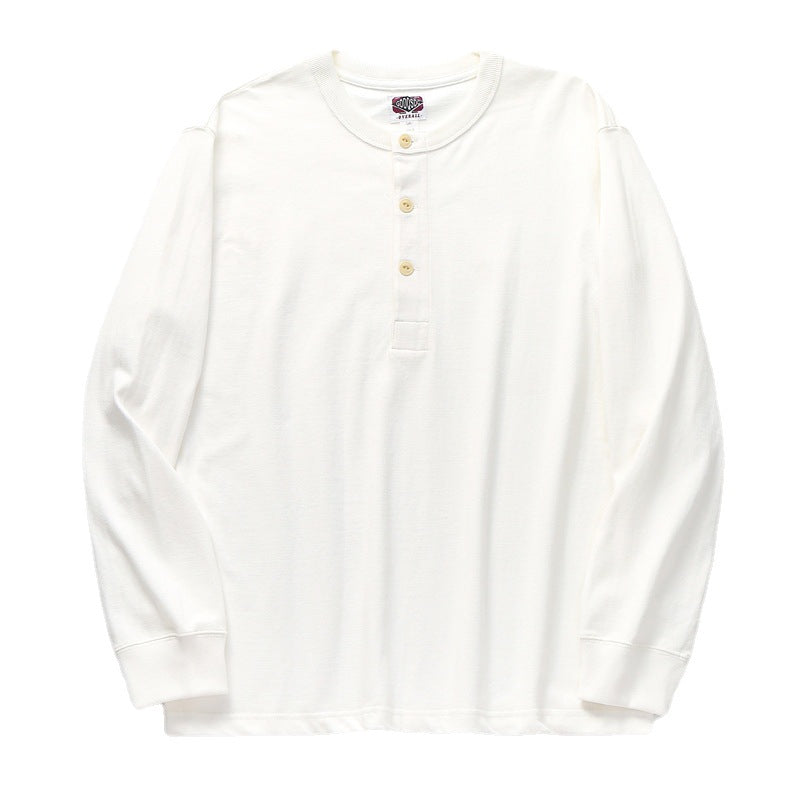 Men's Retro Henley T-Shirt, Super Thick Heavyweight Long Sleeve, Solid Color Tooling Top
