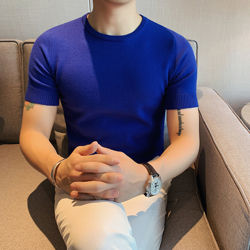 Men's Business Round Neck Slim Fit Casual Knit T-Shirt