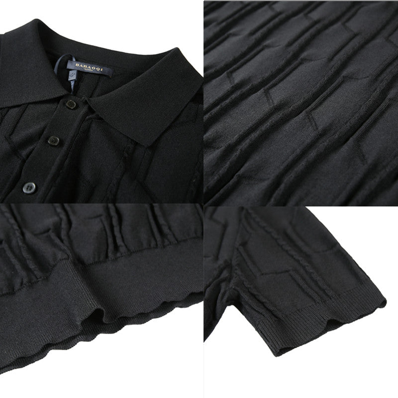Men's Business British Lapel Polo Knit Slim Fit Casual T-Shirt