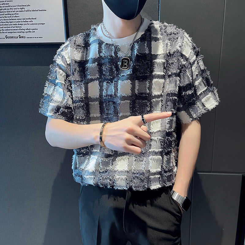 Men's Vintage Business Plaid Short Sleeve T-Shirt