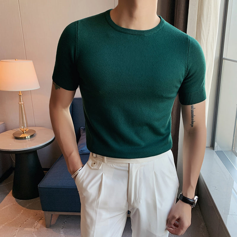 Men's Business Round Neck Slim Fit Casual Knit T-Shirt
