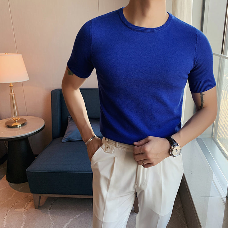 Men's Business Round Neck Slim Fit Casual Knit T-Shirt