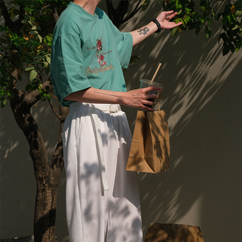 Rose Embroidered Cotton Vintage T-Shirt